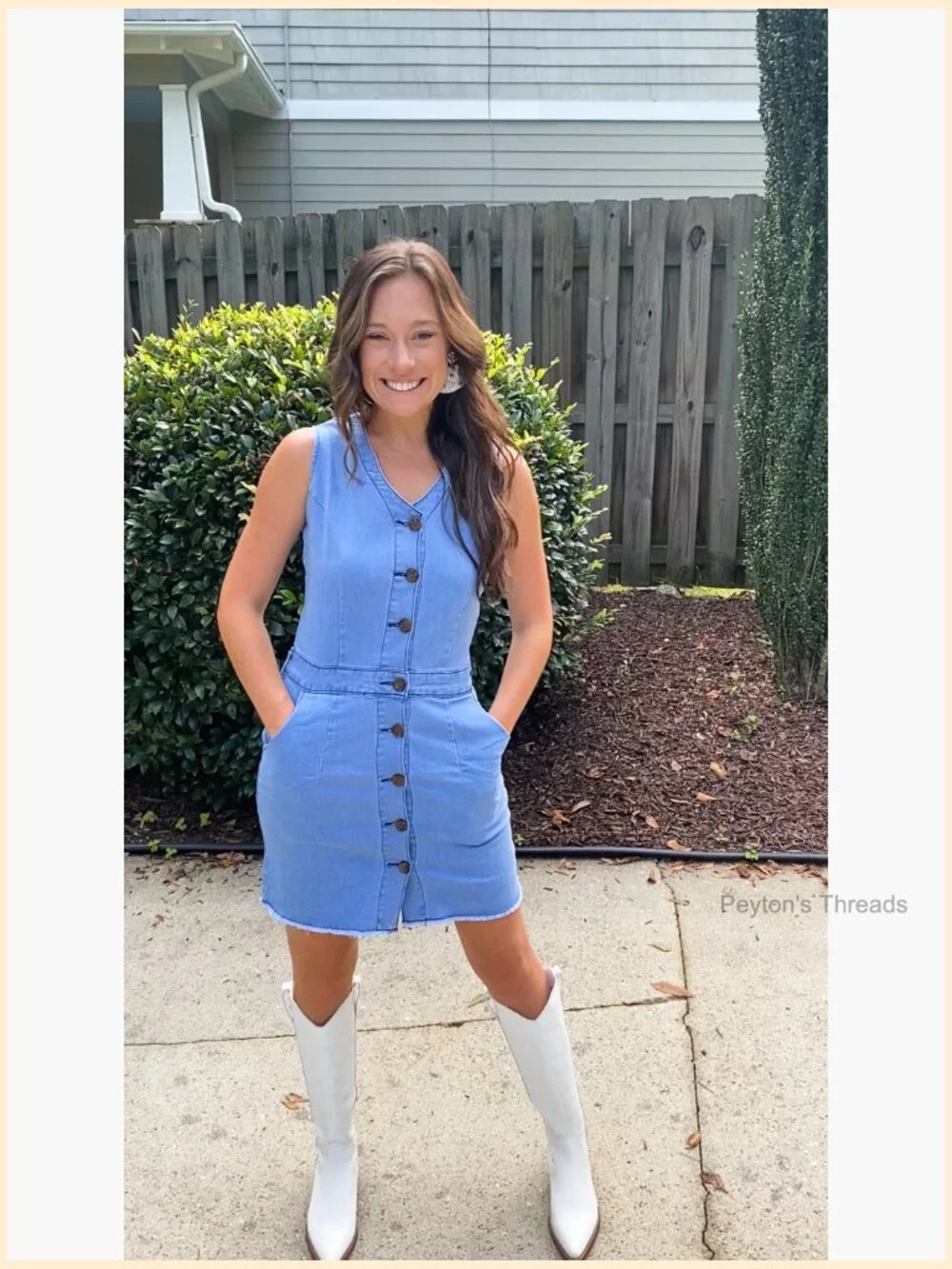 Sleeveless V Neck Button Down Frayed Hem Short Denim Dress - Picture 6 of 7